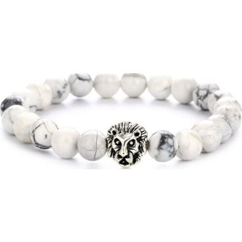8mm ik453 adjusted Charm white Howlite Bracelet Stone bead essential oils diffuser women Macrame Charm Braided lion head
