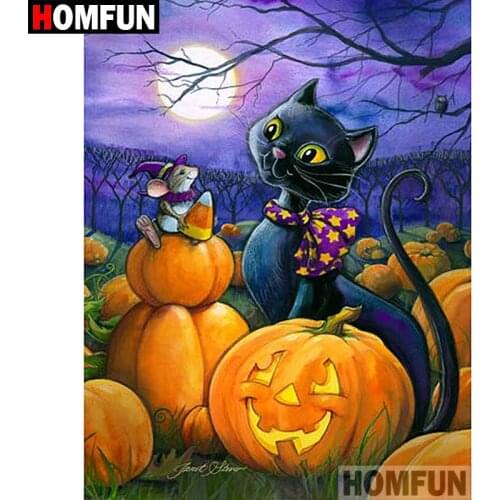 HOMFUN 5D DIY Diamond Painting Full Square/Round Drill "Halloween cat" Embroidery Cross Stitch gift Home Decor Gift A09119