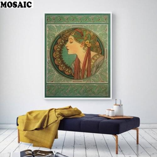 5D DIY"Alphonse (Alfons) Mucha Times of the Day 1899 "Diamond Painting Cross Stitch Square Drill Mosaic embroidery Decoration