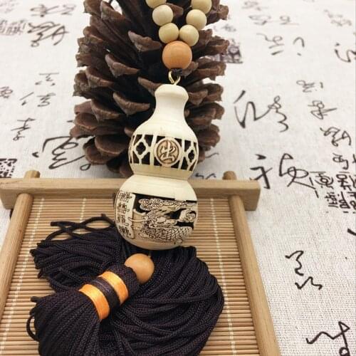 Car Perfume Pendant Peach Wood Hollowed Beads Out Gourd Auto Rearview Mirror Trim Decoration Accessory Hanging Empty Bottle Gift