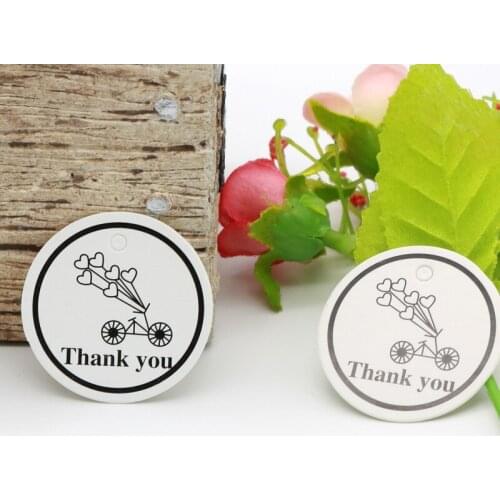 White Gifts Cakes Clothes Packaging Lables Party Decoration Card 100pcs/lot 3.5cm Print Bike Ballon & Thank you Round Paper Tags