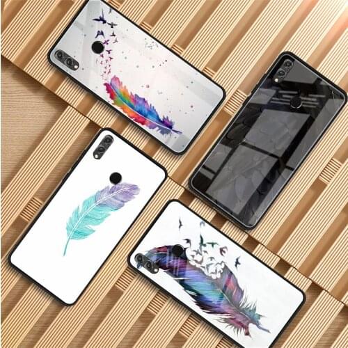 Feather Color Tempered Glass Phone Case For Huawei P20 P30 P40 P40 Lite Pro Psmart Mate 20 30 Cover Shell