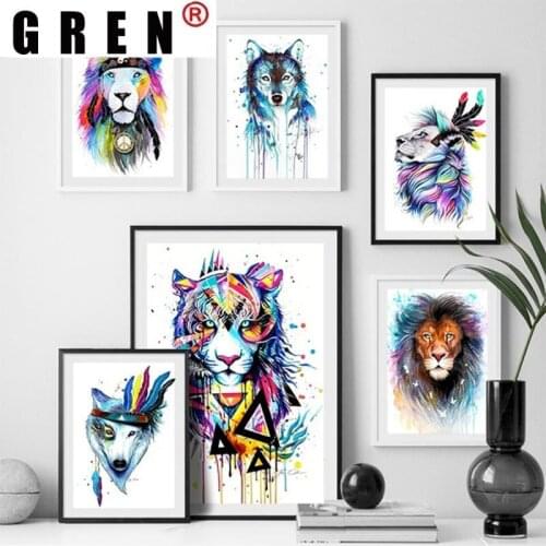 GREN Nordic Abstract Lion Gorilla Wolf Fox Animals Wall Art Canvas Painting Poster Print Picture Living Room Home Decor Unframed
