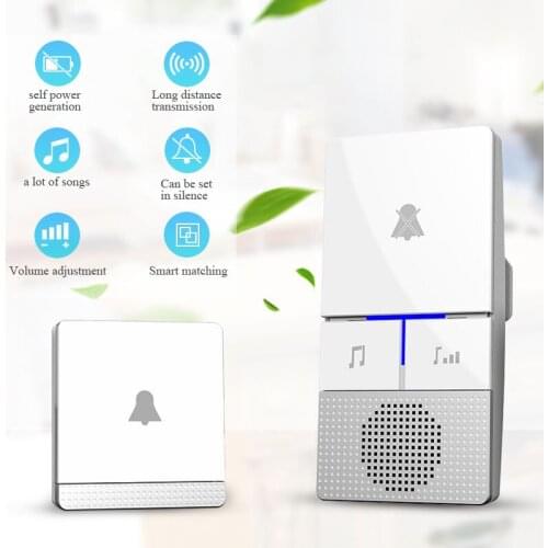 Self Generation Wireless Doorbell kit Plug-in Receiver Waterproof Push Button with 1000 Ft Operating Range for Home and Office