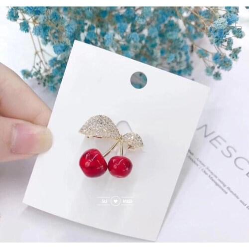 Red Color Cherry AAA CZ Stone Brooches for Women Fruit Brooch Pin Dating Style Jewelry New Arrival Good Gift