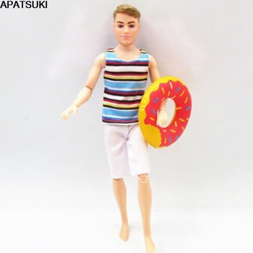 Colorful Striped T-shirts White Short Pants 1/6 Ken Boy Doll Clothes For Barbies Boyfriend Ken Doll Outfits 1/6 Doll Kids Toy