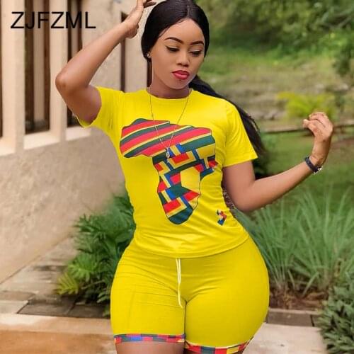 Plus Size 2 Piece Matching Set Women Tracksuit Map Print Short Sleeve Slim Fit Top Bodycon Short Sweat Suit Lounge Wear Outfits