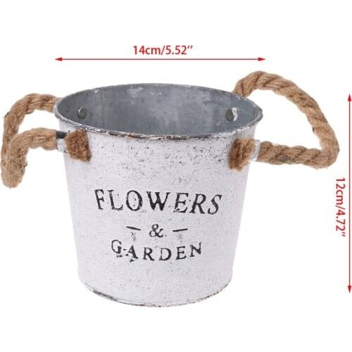 Small Metal Buckets Planters Flower Decorative Vases With Rope Handles