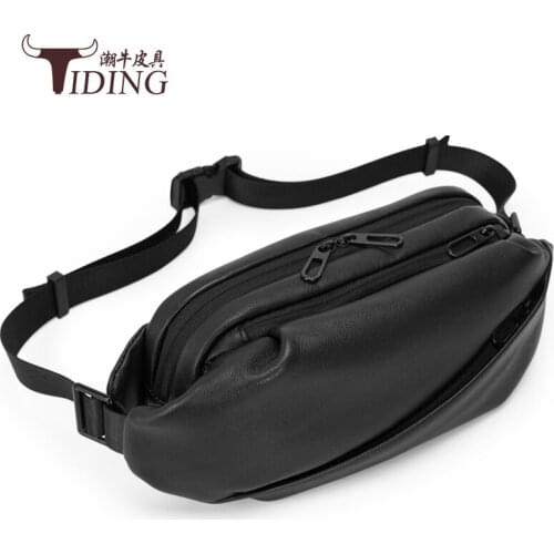 Men Travel Waist Packs Black Genuine Leather Man Casual Business Waist Bags Cow Leather Male Bag