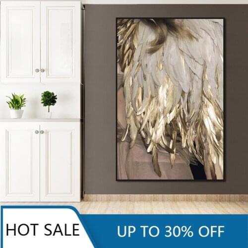 Feather Gold Color Lamp Wall Art Canvas Painting Posters Prints Wall Decor Nordic Minimalist Style For Aesthetic Home Decoration