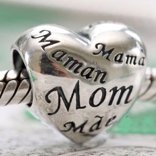 Original Different Languages Mon A Mothers Love Heart Beads Fit 925 Sterling Silver Bead Charm Europe Bracelet DIY Jewelry