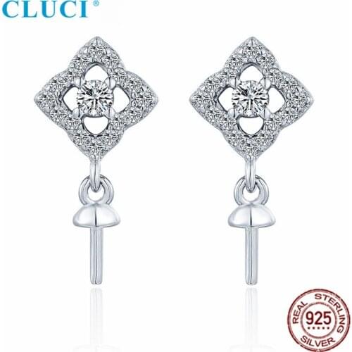 CLUCI 100% 925 Sterling Silver CZ Four Clover Pearl Women Stud Earrings Fittings Engagement Party Wedding Jewelry SE176SB