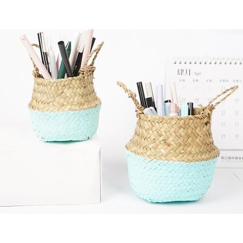 Straw Wicker Seagrass Storage Basket Foldable Clthoes Laundry Basket Storage Organizer Handmade Rattan Woven Flower Basket