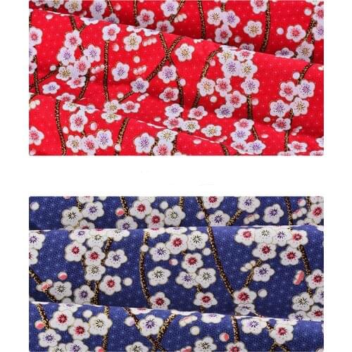 Dark Blue Red Japanese Cotton Cherry Blossom Bronzing Fabric, Precut Sewing Fabric Patchworks Quilting DIY Japanese Fabric