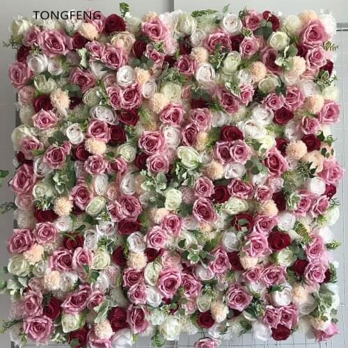 TONGFENG PINK 8pcs/lot Fleurs Artificielles Silk Rose Peony 3D Flower Wall Panel Runner Party Wedding Backdrop Decoration