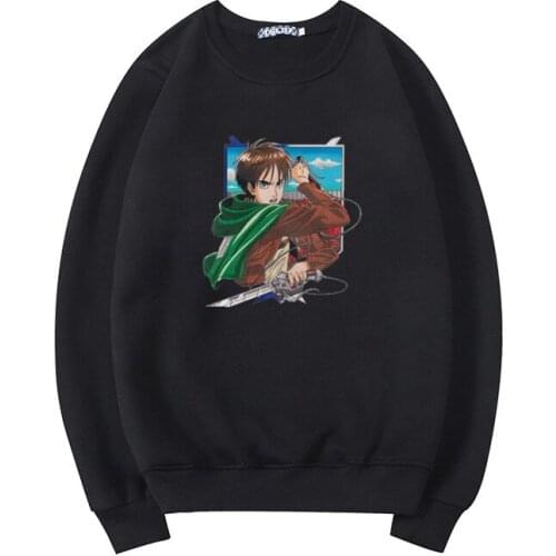 Harajuku Streetwear Attack on Titan Anime Sweatshirt Cool Funny Eren Jager Printed Graphic Long Sleeve Hoody Casual Pullovers