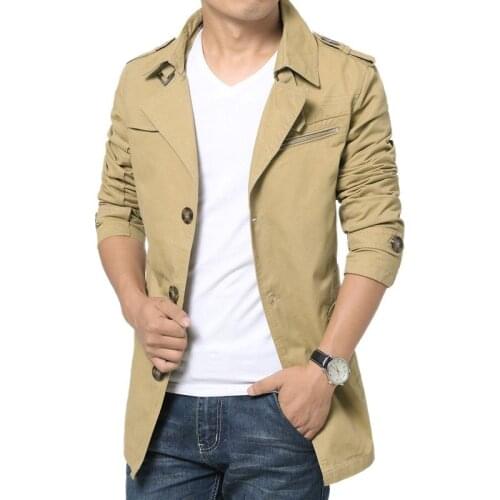 New Spring Autumn Fashion Mens Windbreaker Business Casual Cotton Trench Coat Solid Color Male Slim Jacket