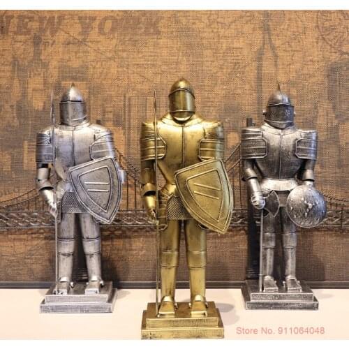 Vintage Roman Armor Soldier Statue Handmade Iron Warrior Miniature Model Gift Collection Boss Office Desk Decoration Home Decor