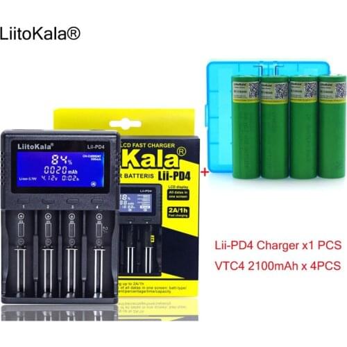 1pcs New LiitoKala lii-PD4 LCD 3.7V 18650 21700 battery Charger+ 4pcs 3.6V VTC4 2100mAh Rechargeable battery batteries