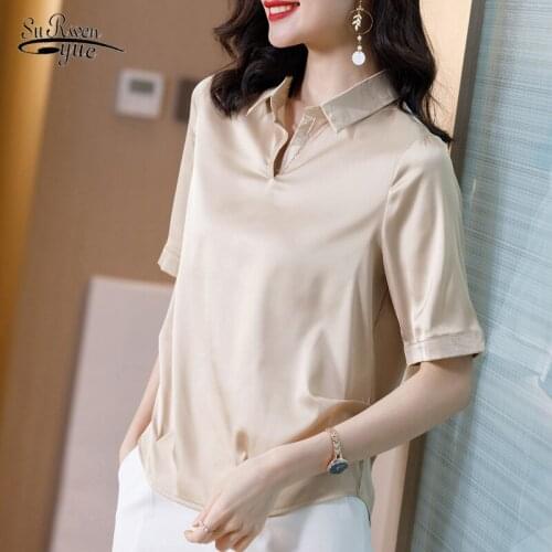 2020 Summer Women Fashion Short Sleeves Satin Blouse Vintage Femme Plus Size Shirt Elegant Office Lady Silk Tops Blusas 9909