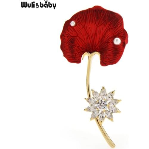 Wuli&baby New Soft Enamel Gingko Leaf Brooches For Women Cubic Zircon 2-color Flower Weddings Party Brooch Pin Gift