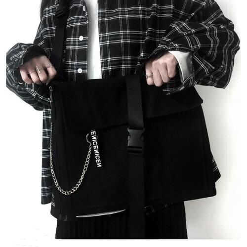 Women Large Capacity Messenger Bags Hip Hop Style Unisex Black Casual Totes Ladies Chain Shoulder Handbags Street Fashion