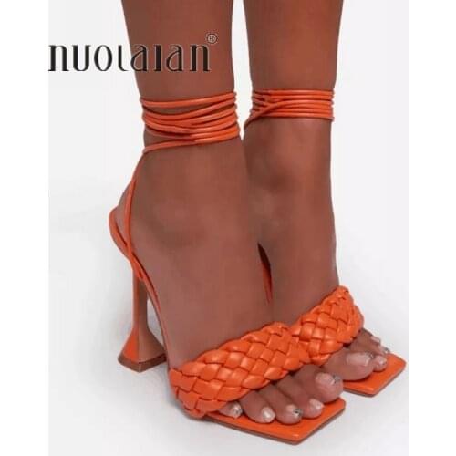 2021 New Women shoes Gladiator Sandals Sexy high heels Sandals Summer Party Dress shoes Cross strap Lace-up Pumps Big size 42