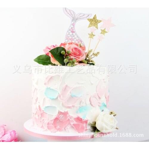 1Set Mermaid Theme Birthday Party Decorations Mermaid Party Happy Birthday Cake Topper Cupcake Toppers Girl Baby Shower
