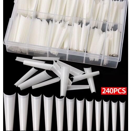 240pcs/box XXL Coffin Nail Tips Half Cover Extra Long C Curve Acrylic Extension System False Nails Fake Tips Manicure Tools