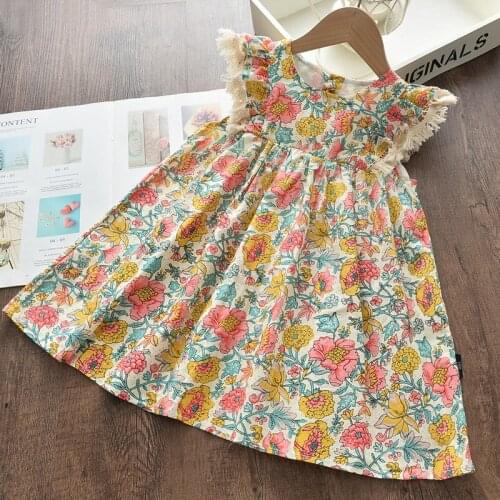 27Kids Girls Dress Summer Butterfly Printing Sleeveless Dress For Girls Clothes Folk-custom Skirt Cute and Breathable 2-8Years