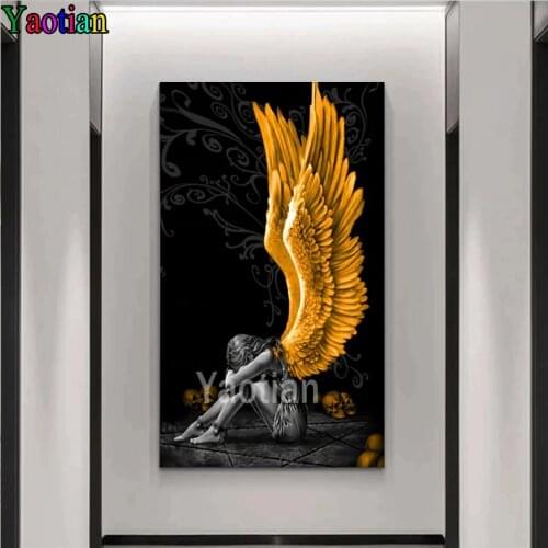 5d Diy Diamond Painting Angel Golden Wings Full Square Drill Diamond Cross-stitch Kit Embroidery Diamond Mosaic Decoration