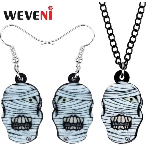 WEVENI Acrylic Halloween Mummy Skuul Jewelry Sets Printing Necklace Earrings For Women Girls Kids Fashion Party Gift Accessories