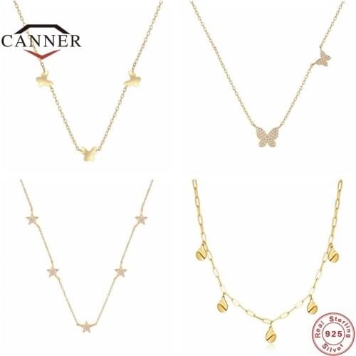 CANNER Real 925 Sterling Silver 18k Gold Plated Zircon Chain Choker Charm Necklace for Women Jewelry Collar collares para mujer
