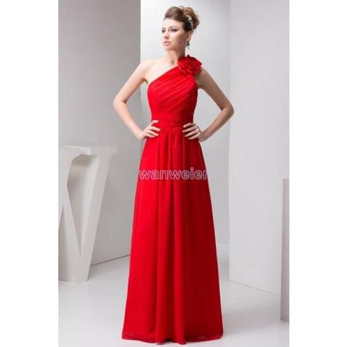 Free shipping 2016 new design pleat brides maid dress handmade flower one shoulder hot Custom size/color red Bridesmaid Dress