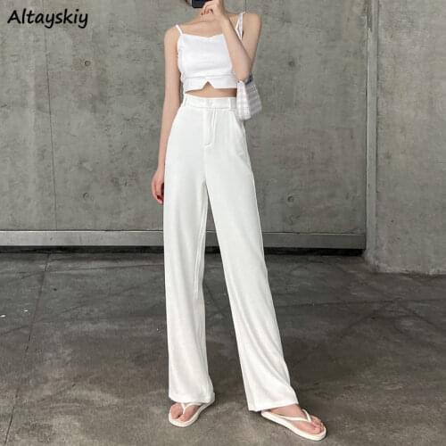 Casual Pants Women Summer Full-length Lady Streetwear Loose High-waist Trousers Breathable Chic Simple Fashion All-match Female