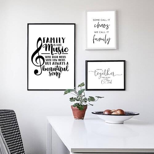 Black and White Canvas Poster Simple Style Family Quotes Painting Nordic Decoration Home Art Music Note Pictures For Living Room