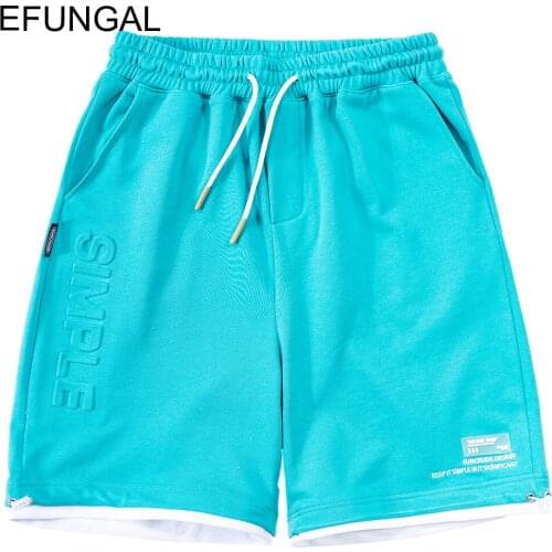 EFUNGAL Summer Shorts Men Letter Print Streetwear Urban 2021 Harajuku Short Joggers Hip Hop Knee Length Cotton Basketball Shorts