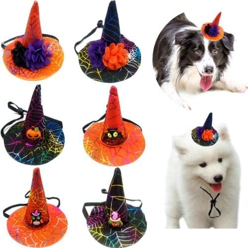 Pet Halloween Costumes Spider Pumpkin Hat-Dog Cat Witch Wizard Hat for Halloween Parties