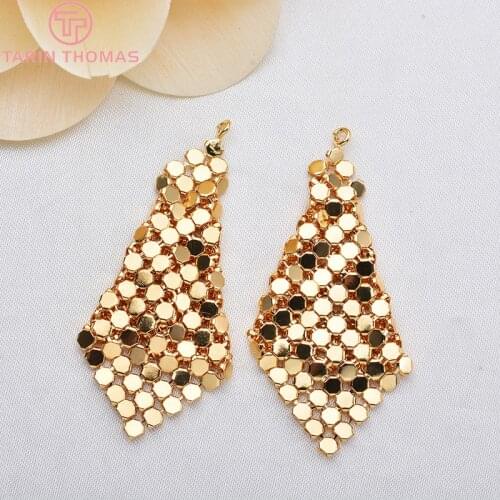 4PCS 35MM 24K Gold Color Brass Tassel Stud Earrings High Quality Jewelry Findings Accessories