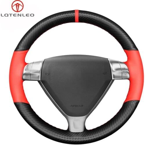 LQTENLEO Black Carbon Fiber Red Leather Car Steering Wheel Cover For Porsche 911 997 2004-2009 Boxster 987 Cayman 987 2005-2009