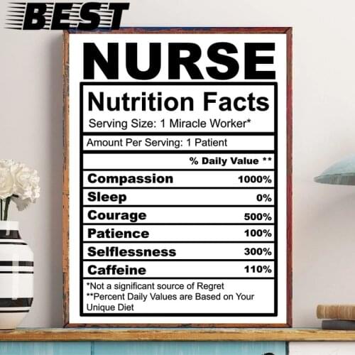 Nurse Gift Nurse Nutrition Facts Quote Print Black White Poster Nurse Appreciation Art Canvas Painting Picture Office Wall Decor