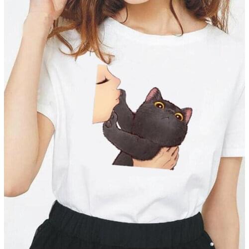 Fashion Cat Animal Print Women T-shirt Summer Short Sleeve Harajuku Shirt Tee Shirt Femme Casual Plus Size Tops Camiseta Mujer