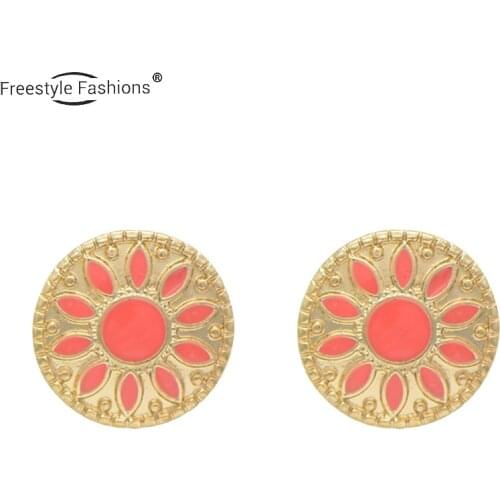Fashion classic round zinc alloy eporxy stud earrings for women