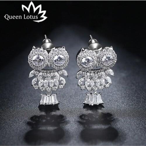 Queen Lotus Fashion Woman Earrings 2018 Cute Hollow Owl Earrings High Grade Rhinestone Stud Earrings Jewelry Ornamentation Gift
