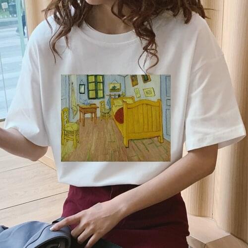 New Van Gogh Art Oil Painting Print Cute Casual Short Sleeve Tops Female Summer Harajuku T-shirt Vintage Abstract Building