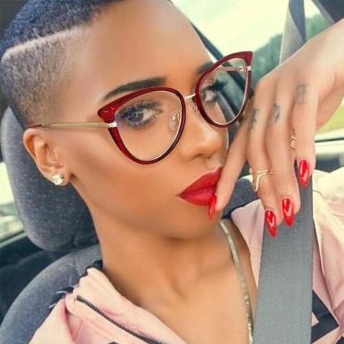 New Sexy Cat Eye Glasses Women Red Clear Lens Blue Light Glasses Frame Fashion Trendy Optical Transparent Eyeglasses Female