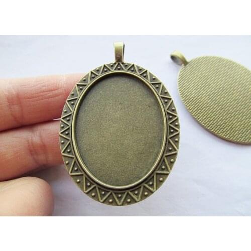 5pcs Antique Silver/Antique Bronze Base Setting Bezel Tray Pendant,fit 30mmx40mm Oval Cabochon/Cameo,DIY Accessory,,Large Bail