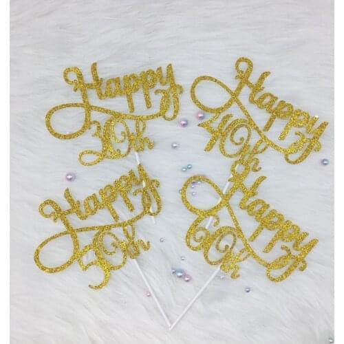 Personalised Age Birthday Cake Topper 30th, 40th, 50th, 60th Age Happy Birthday Advanced Glitter Toppers Gold/Silver/Black