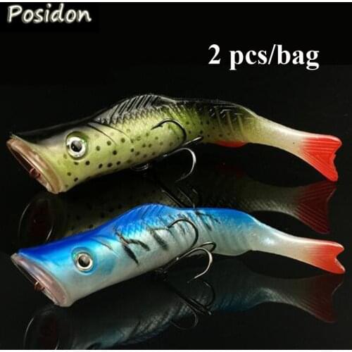 Posidon 2pcs/bag 11.5cm/17g Long Range Casting Fishing Soft Tail Popper Hard Body Bait Artificial Popper Fishing Lures