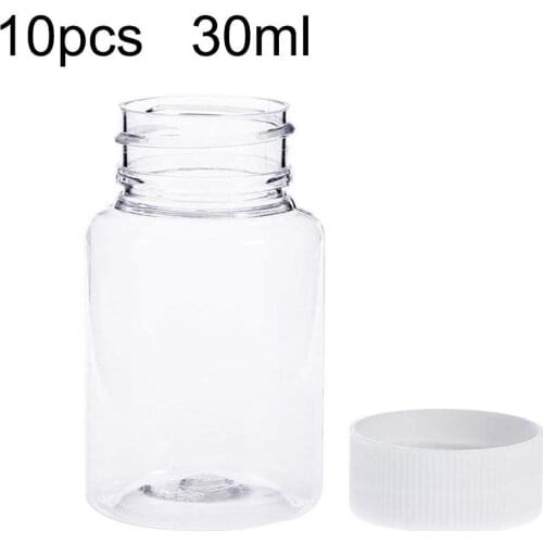 10Pcs 30ml Transparent Plastic Refillable Bottles Pill Bottles Salt Candy Case Storage Container